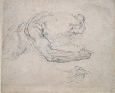 Studie van een man die opstaat door Michelangelo Buonarroti