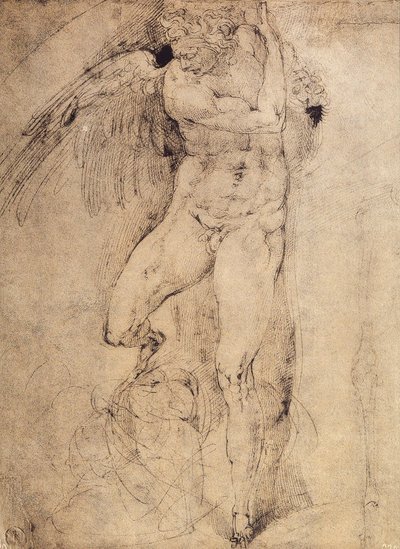 Studie van een engel voor het Laatste Oordeel door Michelangelo Buonarroti