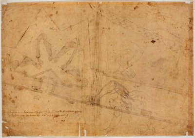 Studie van figuur door andere hand en handgeschreven inscriptie door Michelangelo Buonarroti
