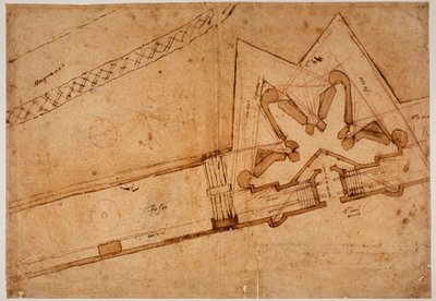 Studie van vestingwerken voor de Porta al Prato door Michelangelo Buonarroti