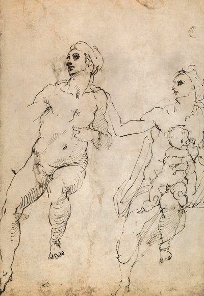 Studie van enkele naakte figuren, Louvre, Parijs door Michelangelo Buonarroti