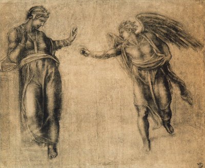 De Annunciatie, tekening door Michelangelo. Gabinetto dei Disegni e delle Stampe, Uffizi Gallery, Florence door Michelangelo Buonarroti