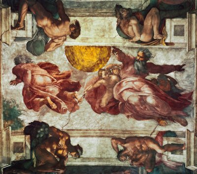 De schepping van de zon, de maan en de planten door Michelangelo Buonarroti