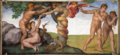 De Verdrijving uit het Paradijs, Sixtijnse Kapel plafond in het Vaticaan door Michelangelo Buonarroti