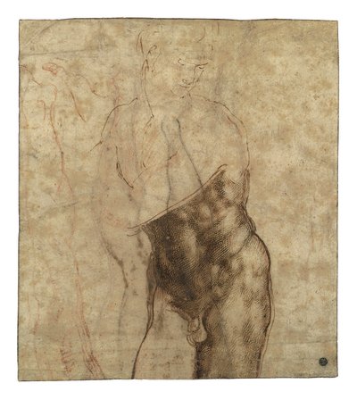 De Verrezen Christus, driekwart lengte naakt kijkend naar rechts door Michelangelo Buonarroti