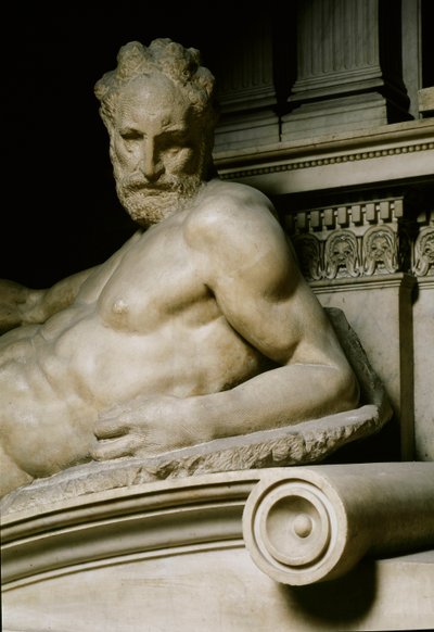 De Schemering Allegorie. Graf van Laurent II van Medicis. Marmeren sculptuur 1531 door Michelangelo Buonarroti