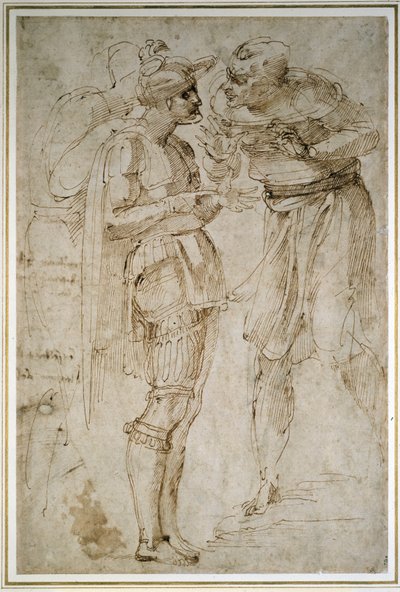 Drie mannen in gesprek door Michelangelo Buonarroti