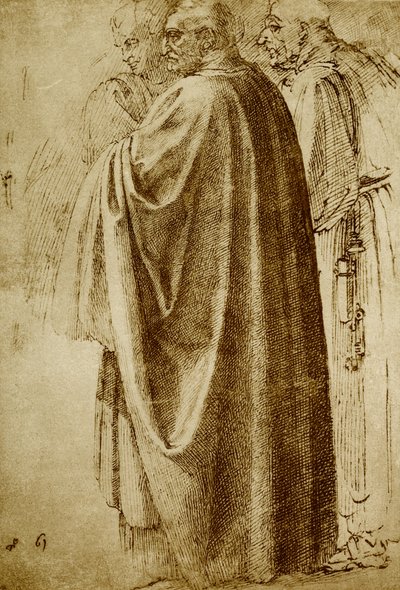 Drie mannen in lange gewaden door Michelangelo Buonarroti