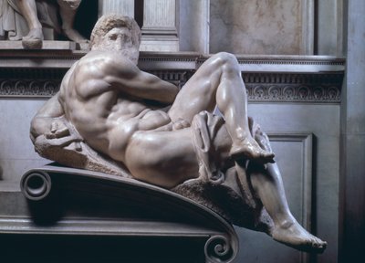 Graf van Giuliano de Medici, detail van Dag, 1520-33 (marmer) door Michelangelo Buonarroti