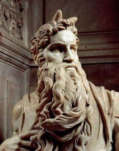 Graf van Paus Julius II, detail van het hoofd van Mozes door Michelangelo Buonarroti