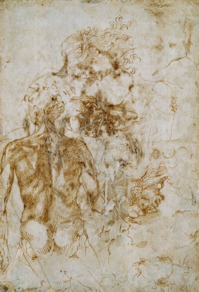 Diverse Figurenstudies door Michelangelo Buonarroti