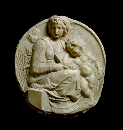 Maagd en Kind met de jonge Johannes de Doper Madonna Pitti of Tondo Pitti. Laag reliëf in marmer door Michelangelo Buonarroti door Michelangelo Buonarroti