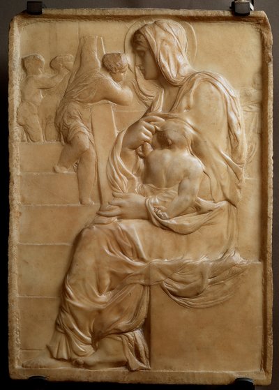 Maagd op de trap (Madonna della Scala) Laag marmeren reliëf door Michelangelo Buonarroti door Michelangelo Buonarroti