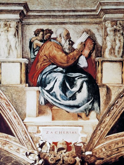 Zacharia, detail van het plafond van de Sixtijnse Kapel door Michelangelo Buonarroti