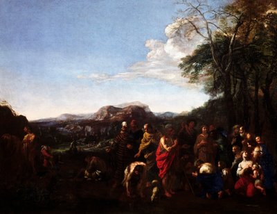 De preek van Johannes de Doper, door Michelangelo Cerquozzi bekend als Michelangelo delle Battaglie door Michelangelo Cerquozzi