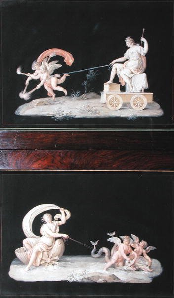 Eeuwigheid en Galatea, twee van een set van zes allegorische scènes door Michelangelo Maestri