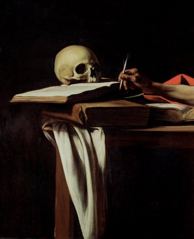 St. Hiëronymus schrijvend (detail) door Michelangelo Merisi Caravaggio
