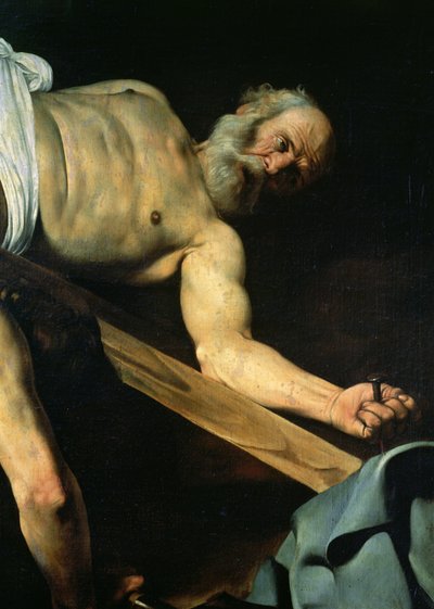De kruisiging van Sint Petrus (detail) door Michelangelo Merisi Caravaggio