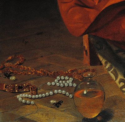 Detail van De Boetvaardige Magdalena door Michelangelo Merisi da Caravaggio