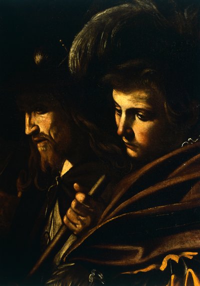 Gezichten van twee mannen (detail) door Michelangelo Merisi da Caravaggio