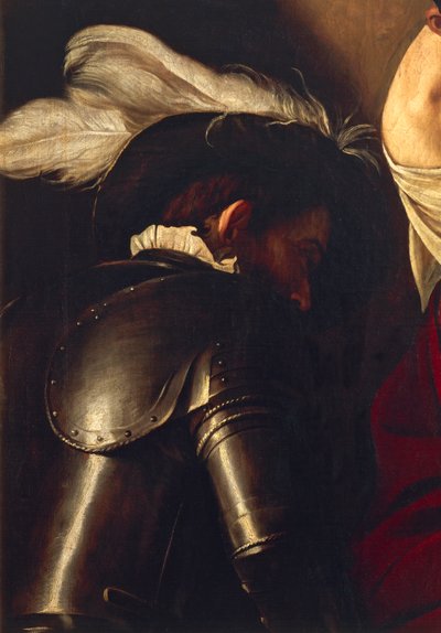 Man in harnas (detail) door Michelangelo Merisi da Caravaggio