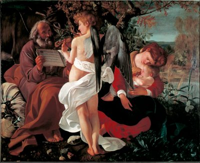 Rust tijdens de vlucht naar Egypte door Michelangelo Merisi da Caravaggio