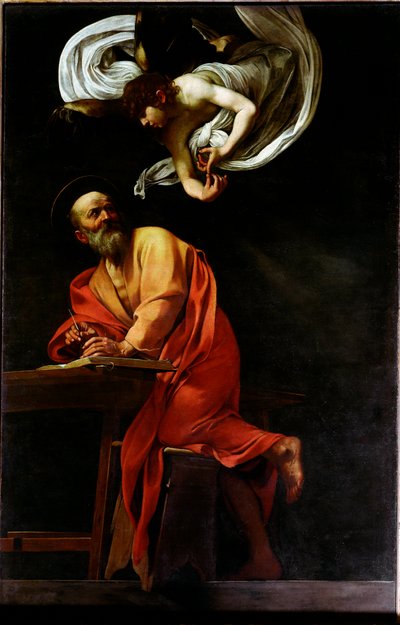 Sint Mattheüs en de engel door Michelangelo Merisi da Caravaggio
