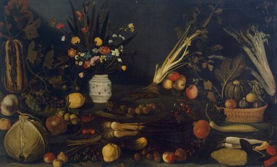Stilleven van bloemen en planten door Michelangelo Merisi da Caravaggio