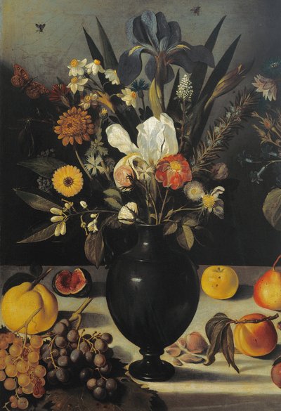 Stilleven met bloemen en fruit (detail) door Michelangelo Merisi da Caravaggio