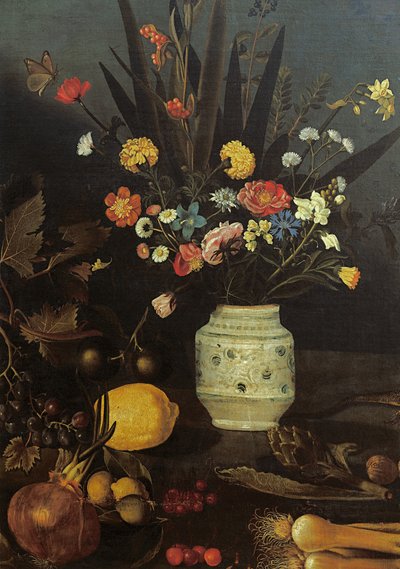Stilleven met bloemen en planten (detail) door Michelangelo Merisi da Caravaggio