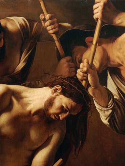 De kroning met doornen (detail) door Michelangelo Merisi da Caravaggio