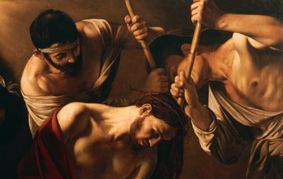 De Kroning met Doornen (detail) door Michelangelo Merisi da Caravaggio