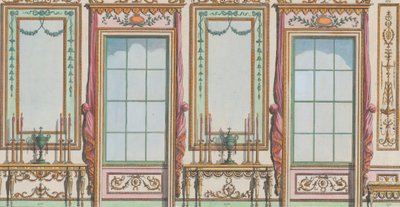Interieur Versierde Muur met Ramen en Spiegelglazen, nr. 267-273, 27 februari 1784 door Michelangelo Pergolesi