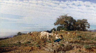 Platteland met herders en geiten door Michele Cammarano