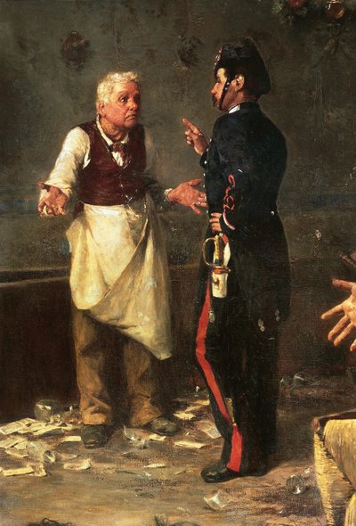 Detail van Een spelletje Trumps of Ruzie in Trastevere met politieagent en herbergier door Michele Cammarano