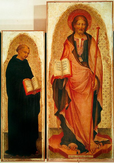 Sint Jacobus met heiligen, detail van St. Jacobus en Filippo Benizzi, c.1450 (detail) door Michele Giambono