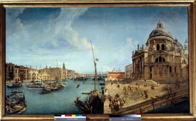Uitzicht op de ingang van het Grote Kanaal en de Kerk van Salute in Venetië door Michele Marieschi