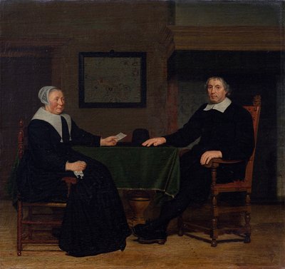 Portret van Adriaen Corver en zijn vrouw Rijckje Theulingh. door Michiel van Musscher