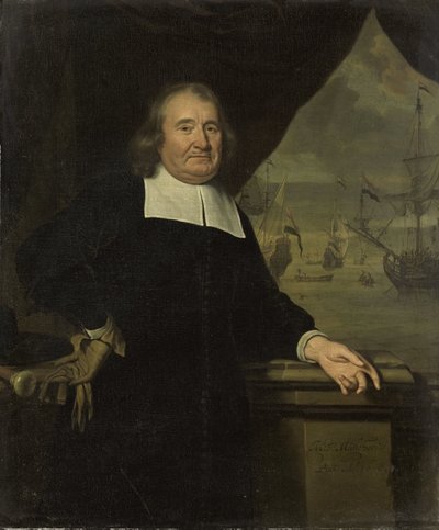 Portret van een kapitein of scheepseigenaar door Michiel van Musscher