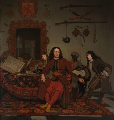 Thomas Hees en zijn Dienaar Thomas en Neven Jan en Andries Hees (detail) door Michiel van Musscher