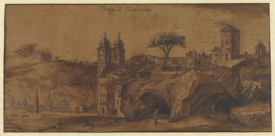 Gezicht op de SS Trinità dei Monti te Rome door Michiel van Overbeek