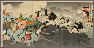 Grote Overwinning van Onze Troepen bij de Hevige Slag van de Ansong Ford (Anjo no watashi waga gun taisho no zu) door Migita Toshihide