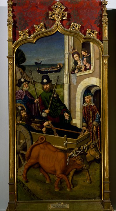 Het lichaam van Sint-Jacobus arriveert in Galicië door Miguel (school of) Ximenez