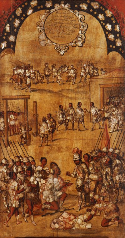 De verovering van Mexico, Paneel III, ca. 1696-1715 door Miguel Gonzalez