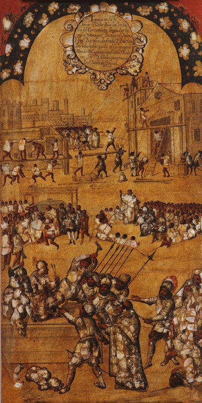 De verovering van Mexico, Paneel IV, c.1696-1715 door Miguel Gonzalez