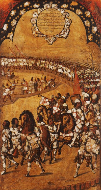 De verovering van Mexico, paneel IX, ca. 1696-1715 door Miguel Gonzalez