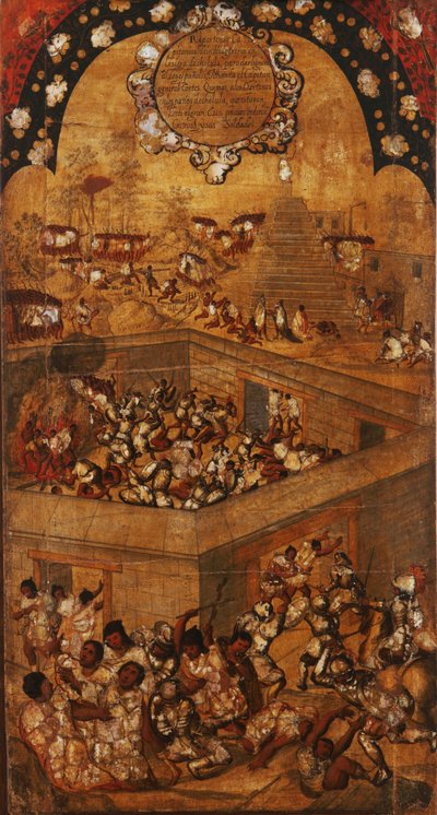 De verovering van Mexico, Paneel VII, ca. 1696-1715 door Miguel Gonzalez