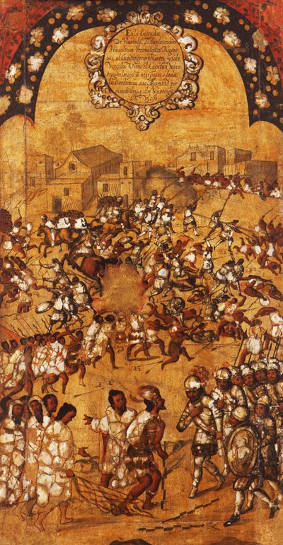 De verovering van Mexico, paneel V, ca. 1696-1715 door Miguel Gonzalez