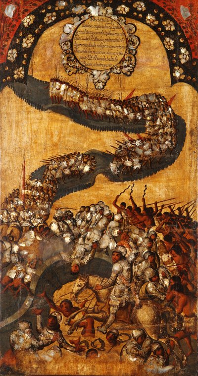 De verovering van Mexico, paneel XVIII, ca. 1696-1715 door Miguel Gonzalez