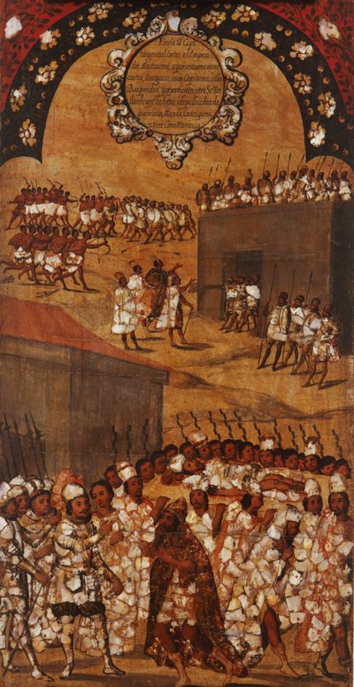 De verovering van Mexico, Paneel XVII door Miguel Gonzalez